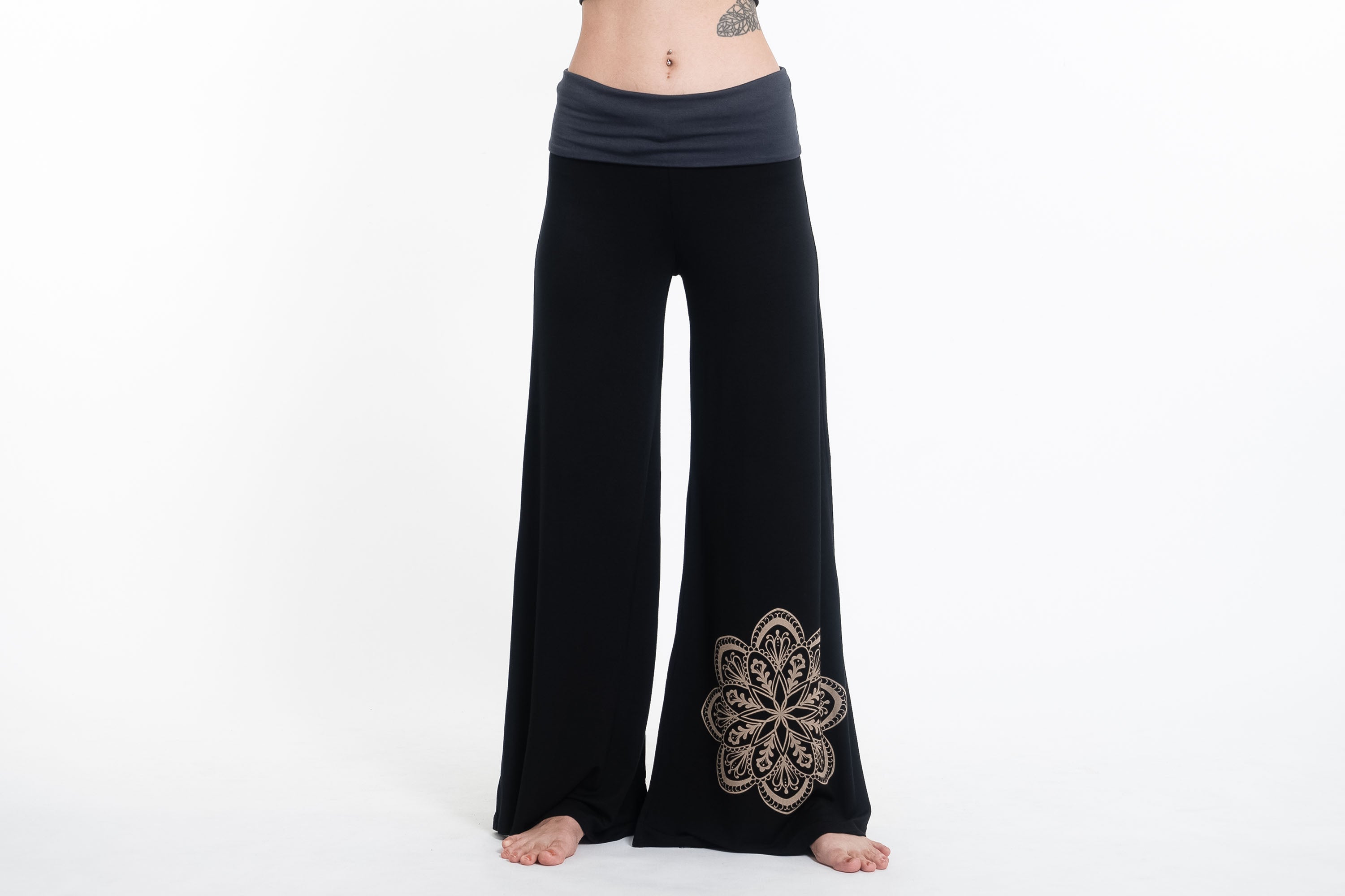 Wide Leg Palazzo Harem Pants Cotton Spandex in Solid Black