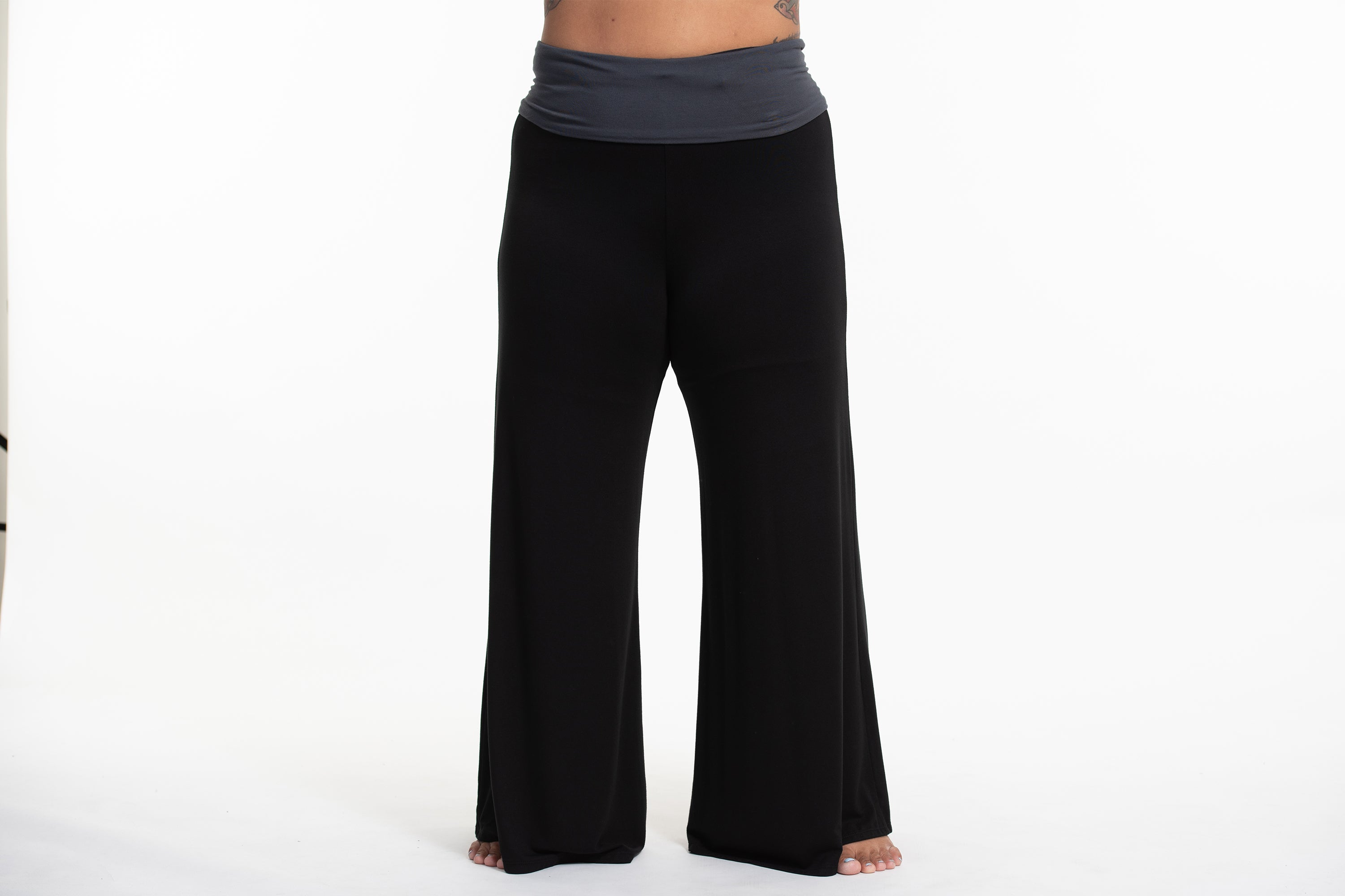 Harem Palazzo Spandex Leg Black Wide Cotton Solid Pants in