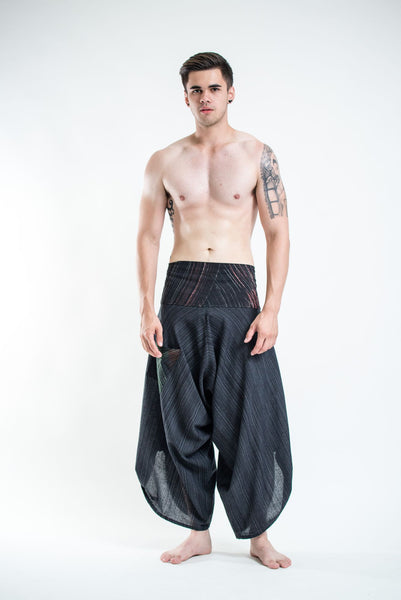 Men's Pinstripe Button Up Cotton Pants with Hill Tribe Trim Black ...