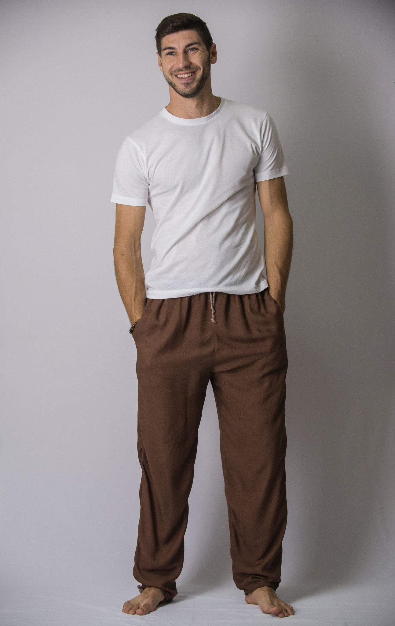 Solid Color Drawstring Men's Yoga Massage Pants in Brown – Harem Pants