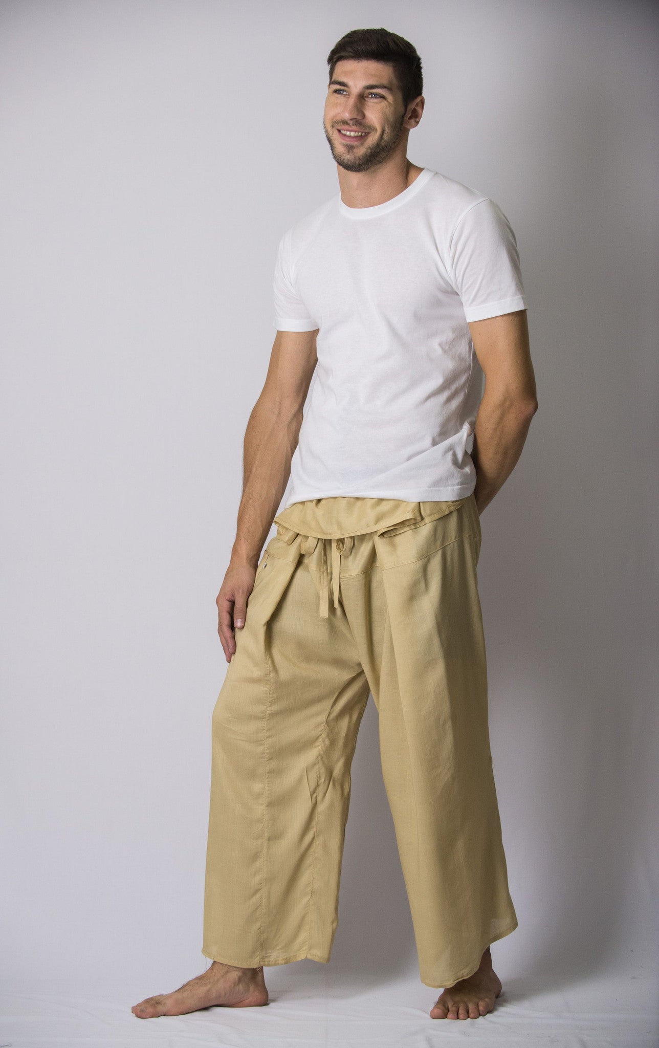 Unisex Thai Fisherman Pants in Beige – Harem Pants