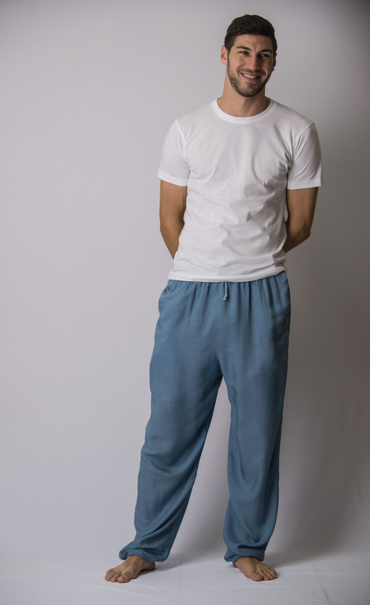 Solid Color Drawstring Men's Yoga Massage Pants in Blue Gray – Harem Pants