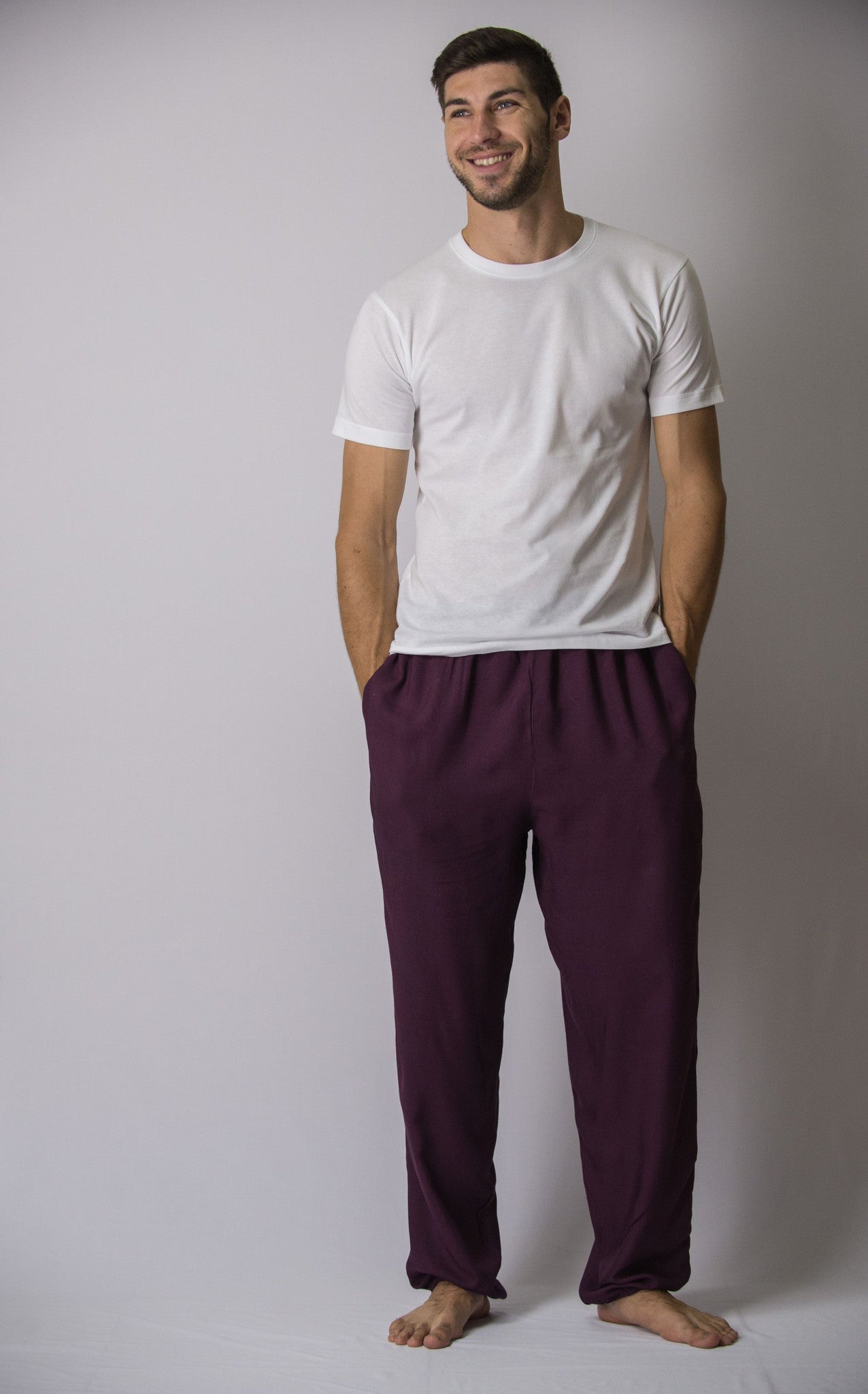 Solid Color Drawstring Men's Yoga Massage Pants in Dark Purple – Harem ...