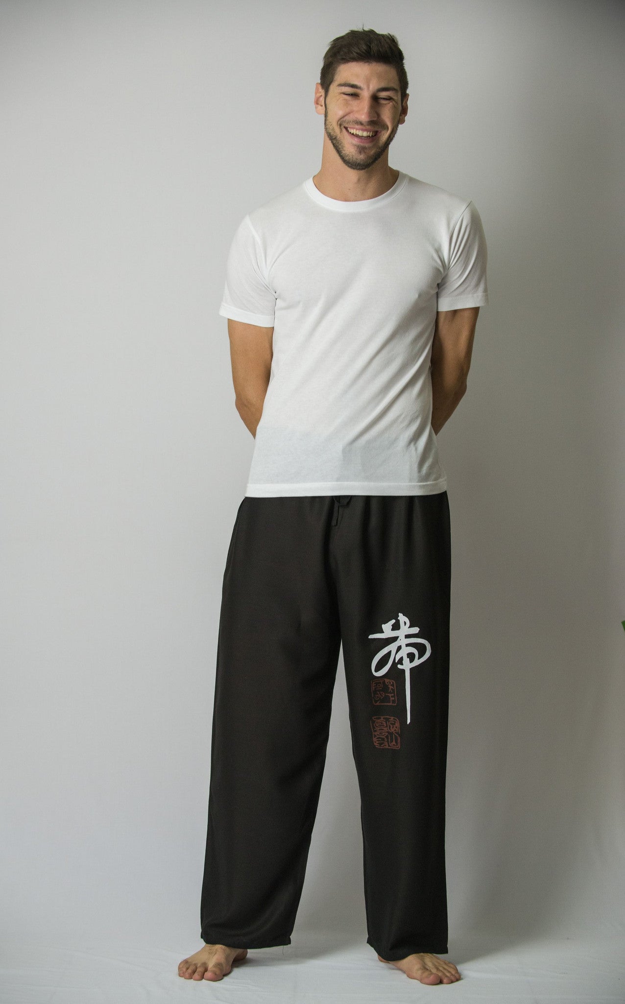 Chinese Writing Men's Thai Yoga Pants in White – Harem Pants