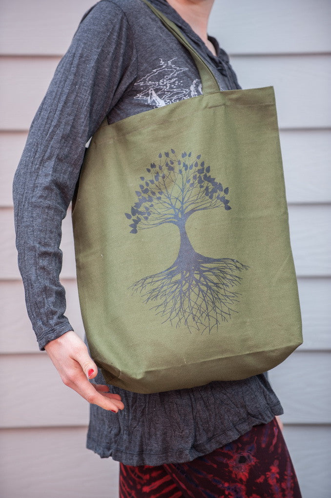 Recycled Cotton Canvass Shopping Tote Bag Tree of Life Green – Harem Pants