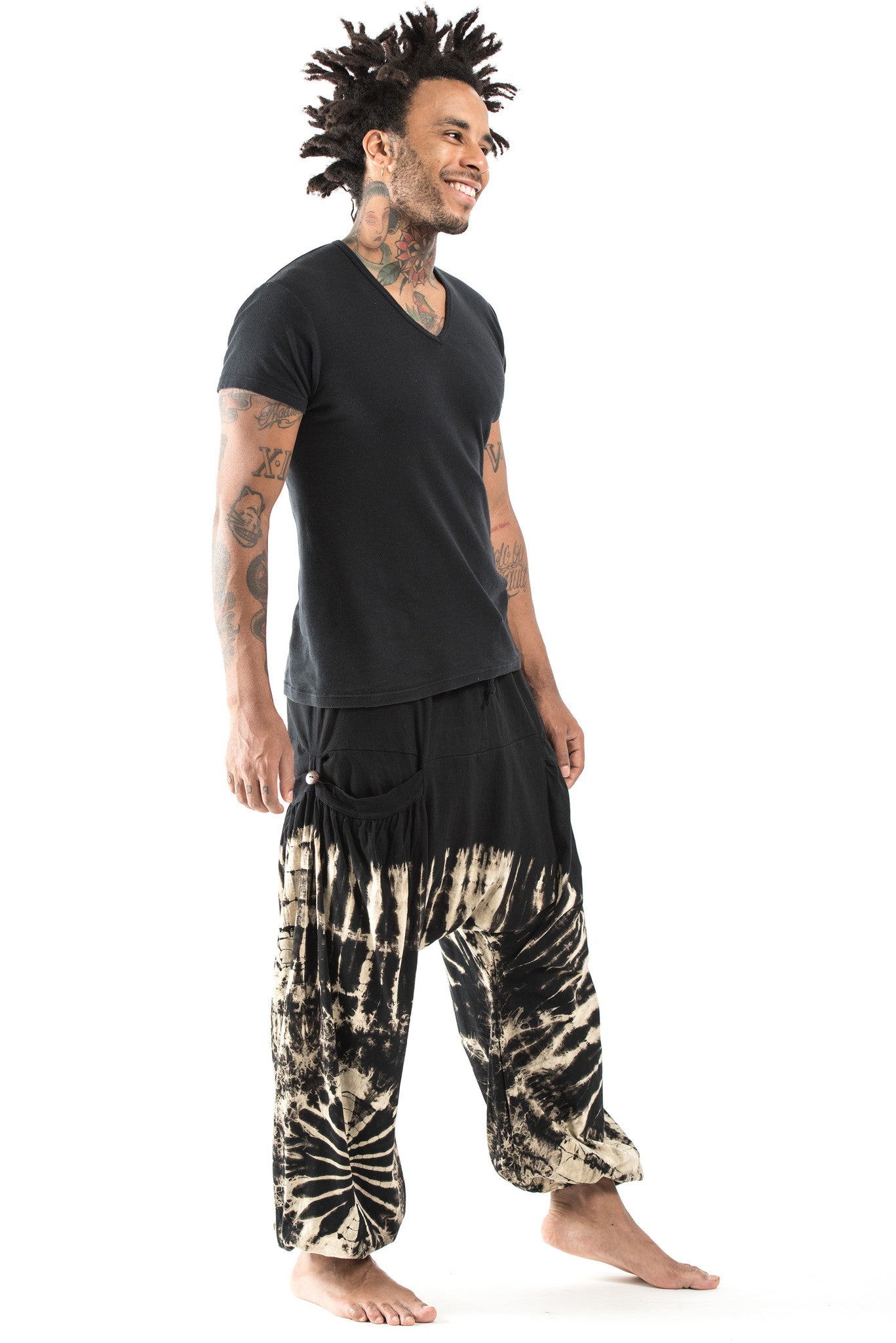 Tie Dye Cotton Men Harem Pants in Black White