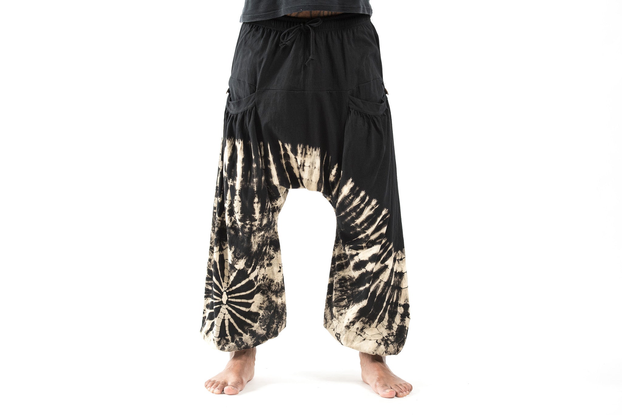 ✓ Tie Waist Men's Winter Harem Pants in Black