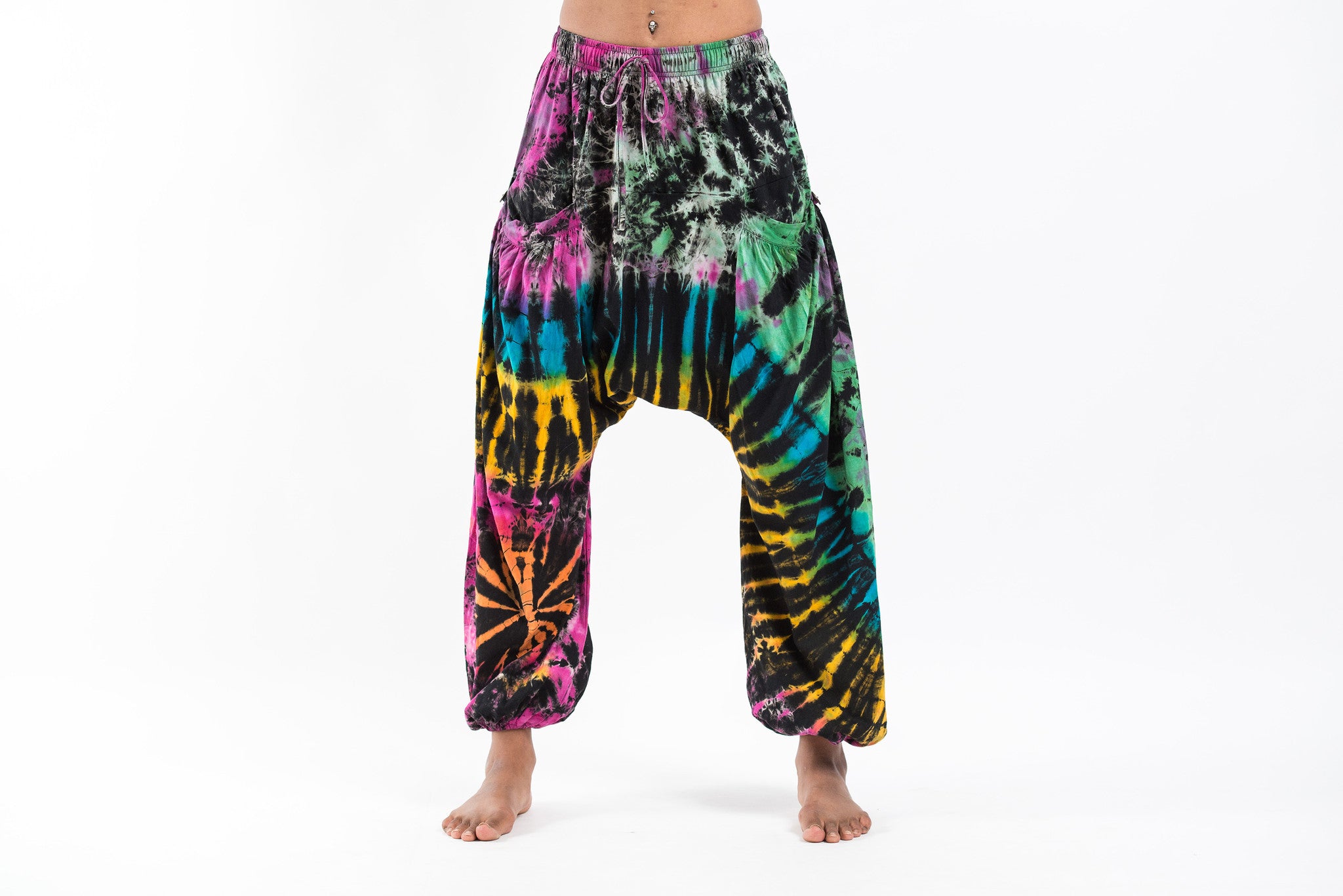 Tie Dye Cotton Women Harem Pants in Patchwork Black