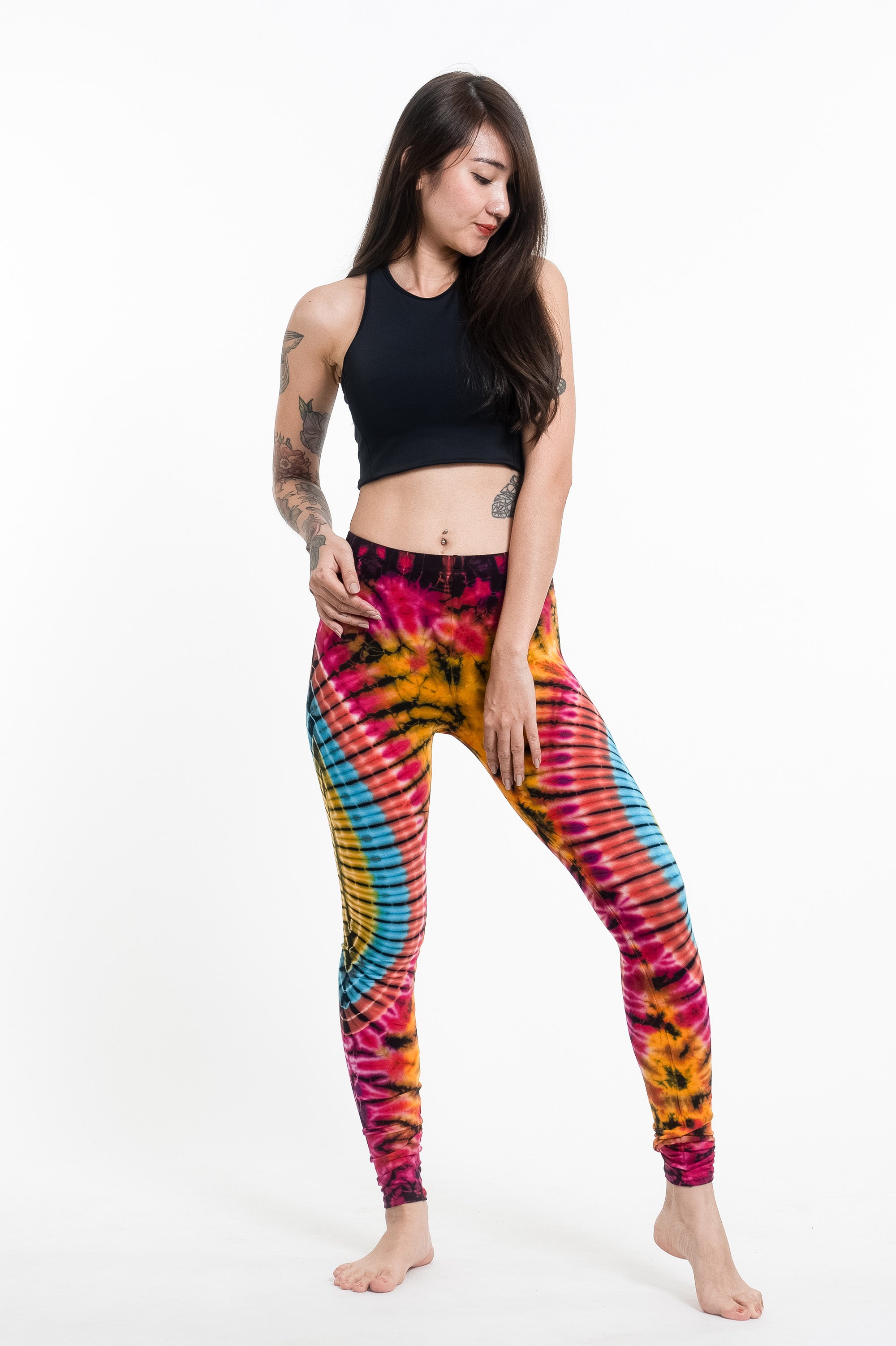 Oval Swirls Tie Dye Cotton Leggings in Festival Black – Harem Pants