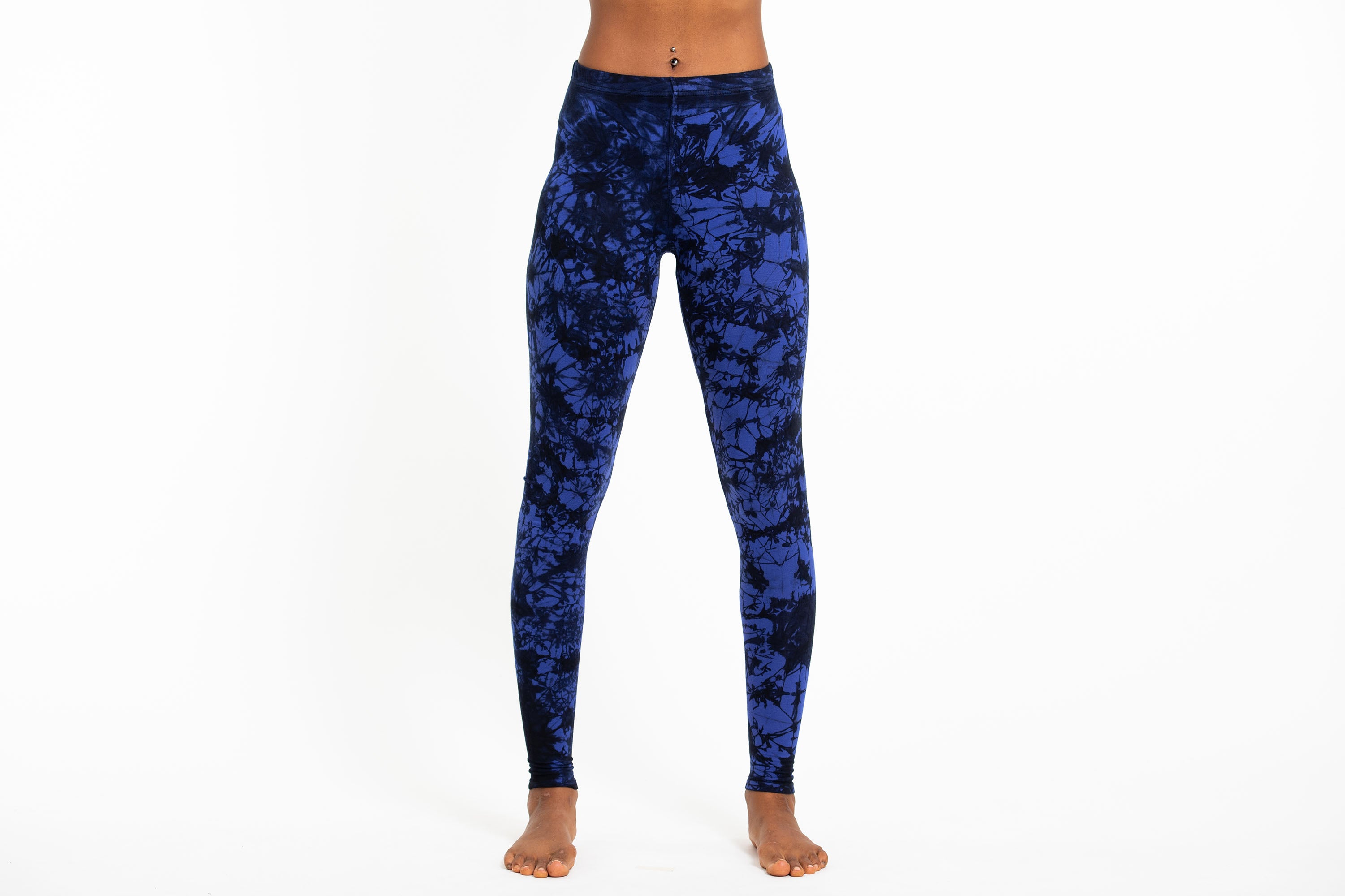 Plus Size Lightning Stripes Tie Dye Cotton Leggings in Indigo