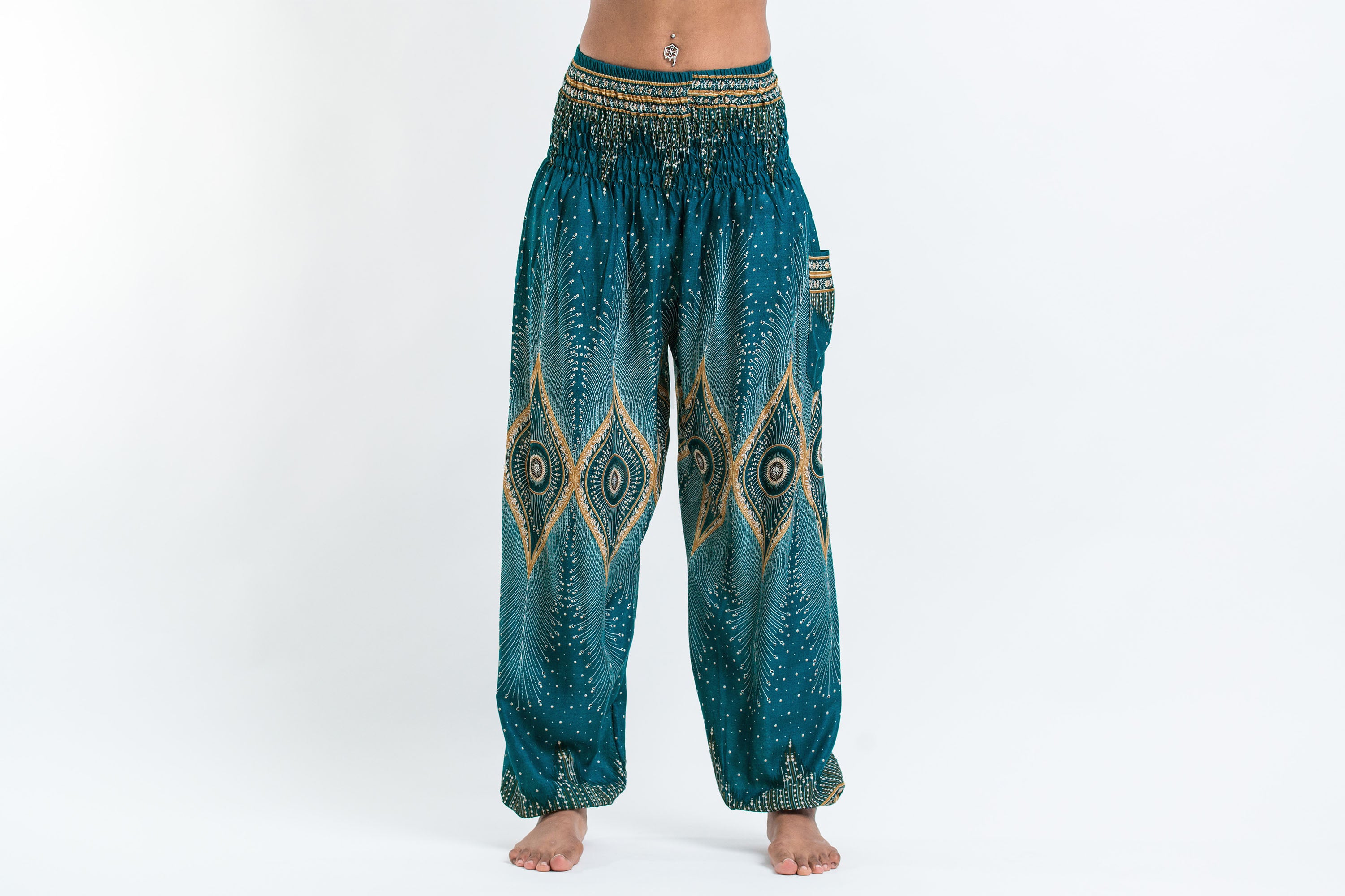 Royal Blue Peacock Print Bamboo Rayon Harem Pants