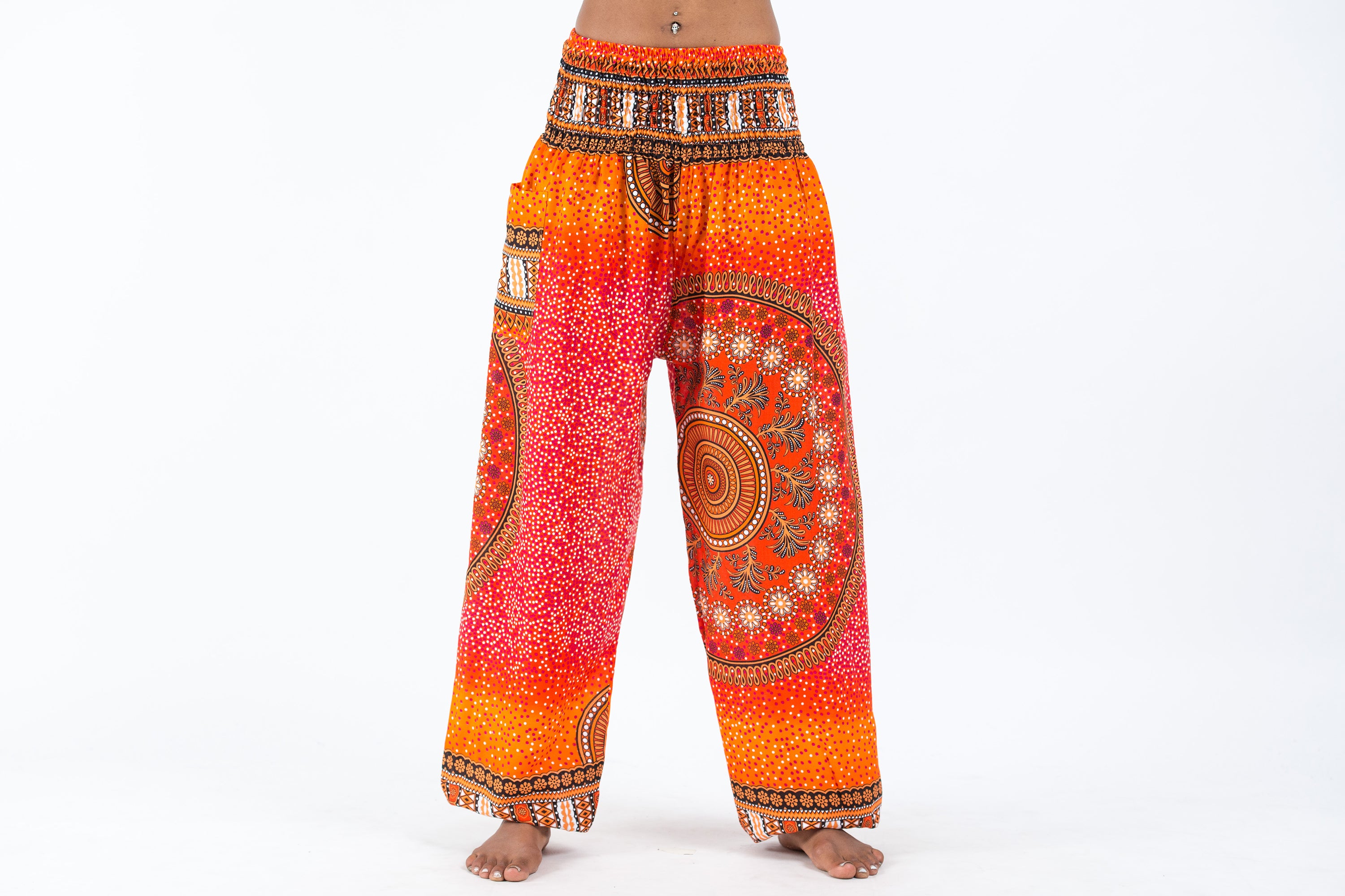Tribal Chakras Women's Harem Pants in Orange