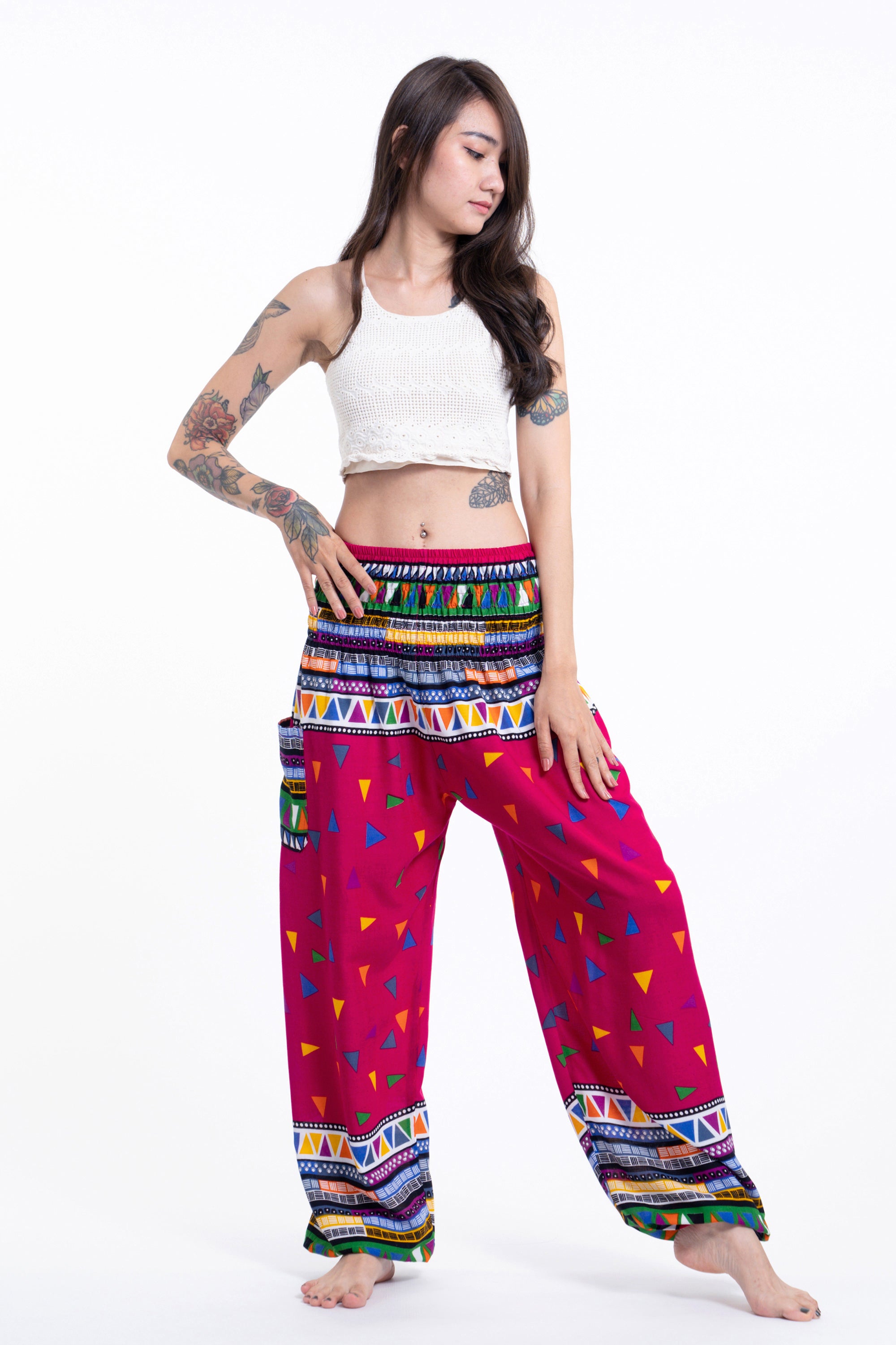 Triangles Women's Harem Pants in Pink