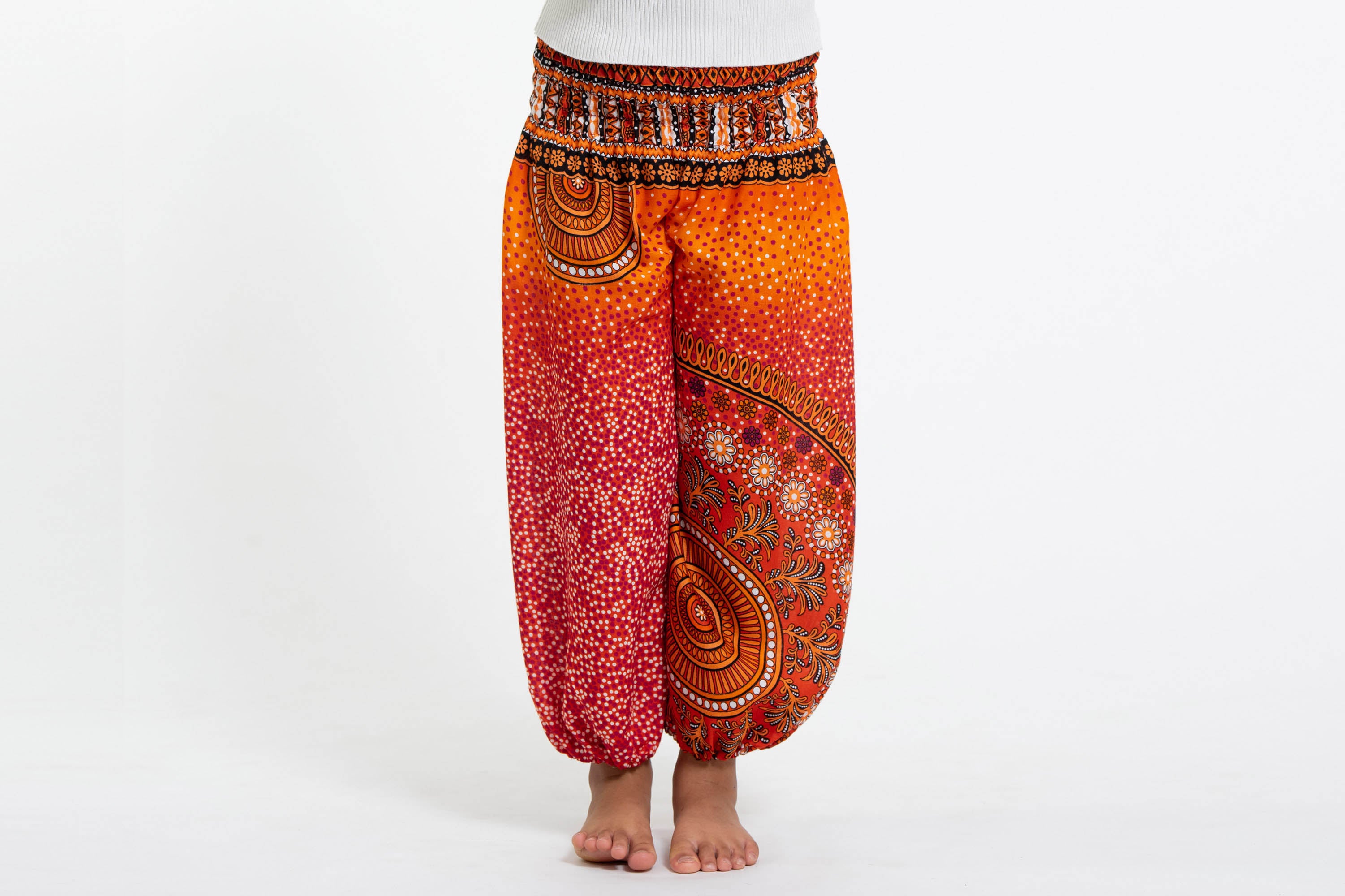 Tribal Chakras Kids Harem Pants in Orange