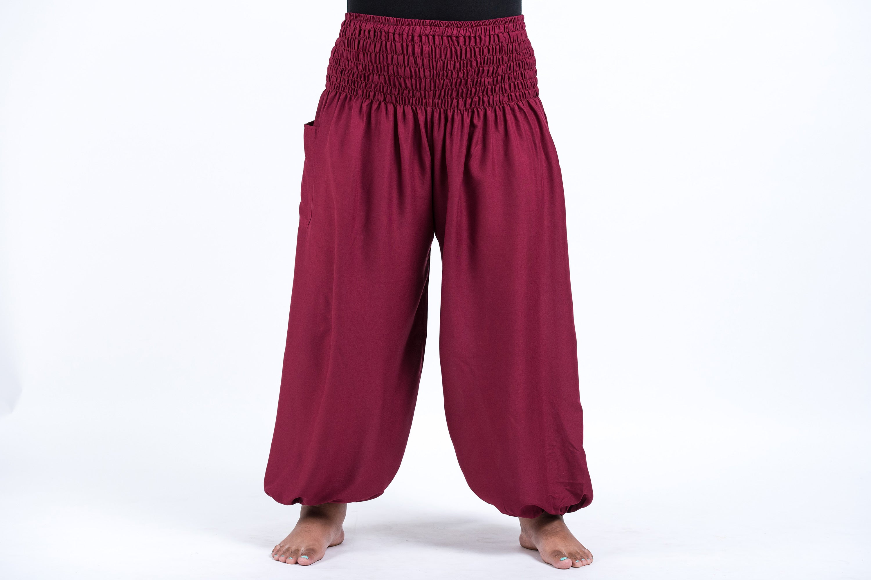 Solid Color Comfy Balloon Pants Linen Harem Pants for Senior Women in  Burgundy Black One Size