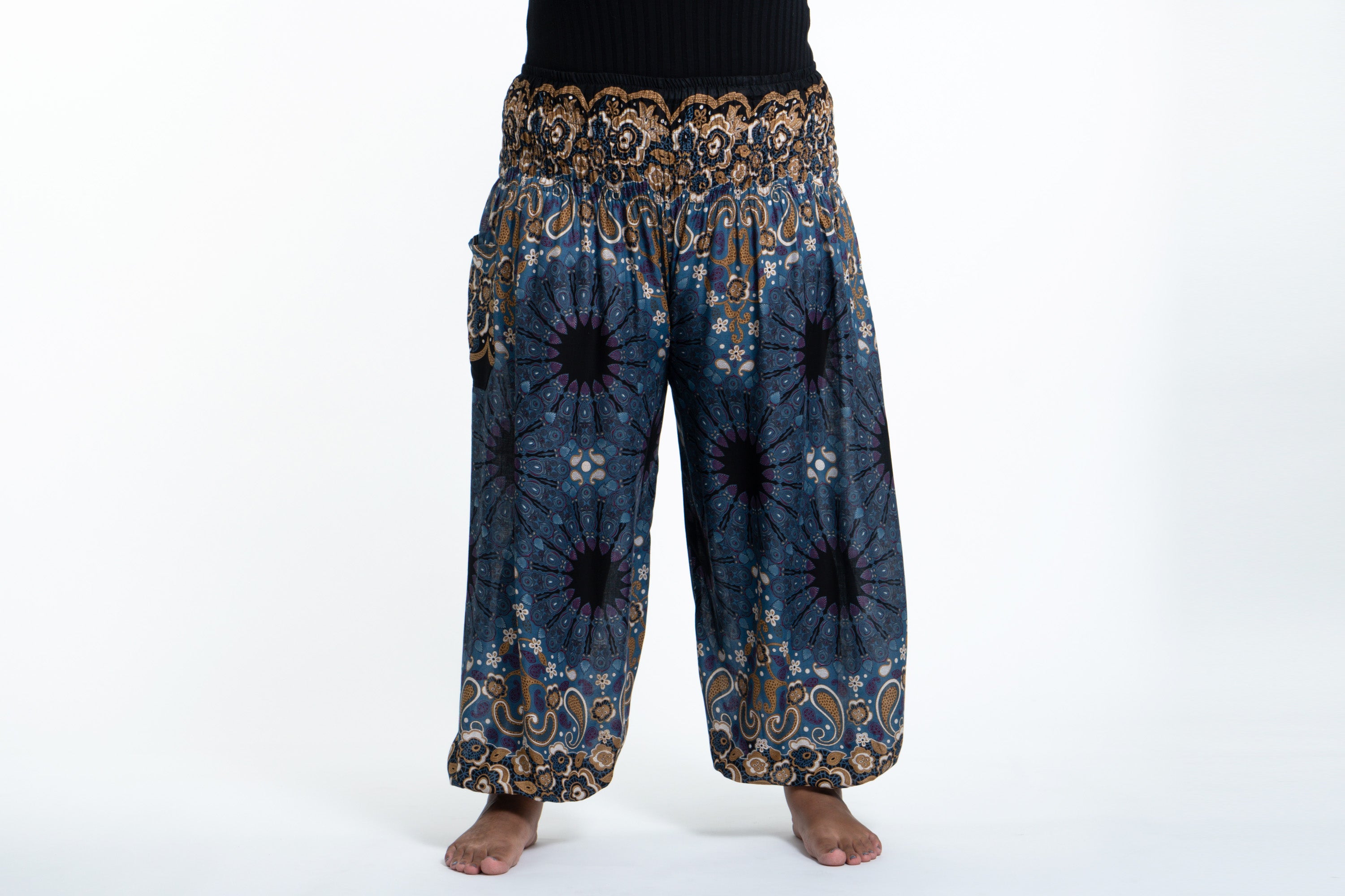 Harem Pants - Large Paisley Print - Turquoise