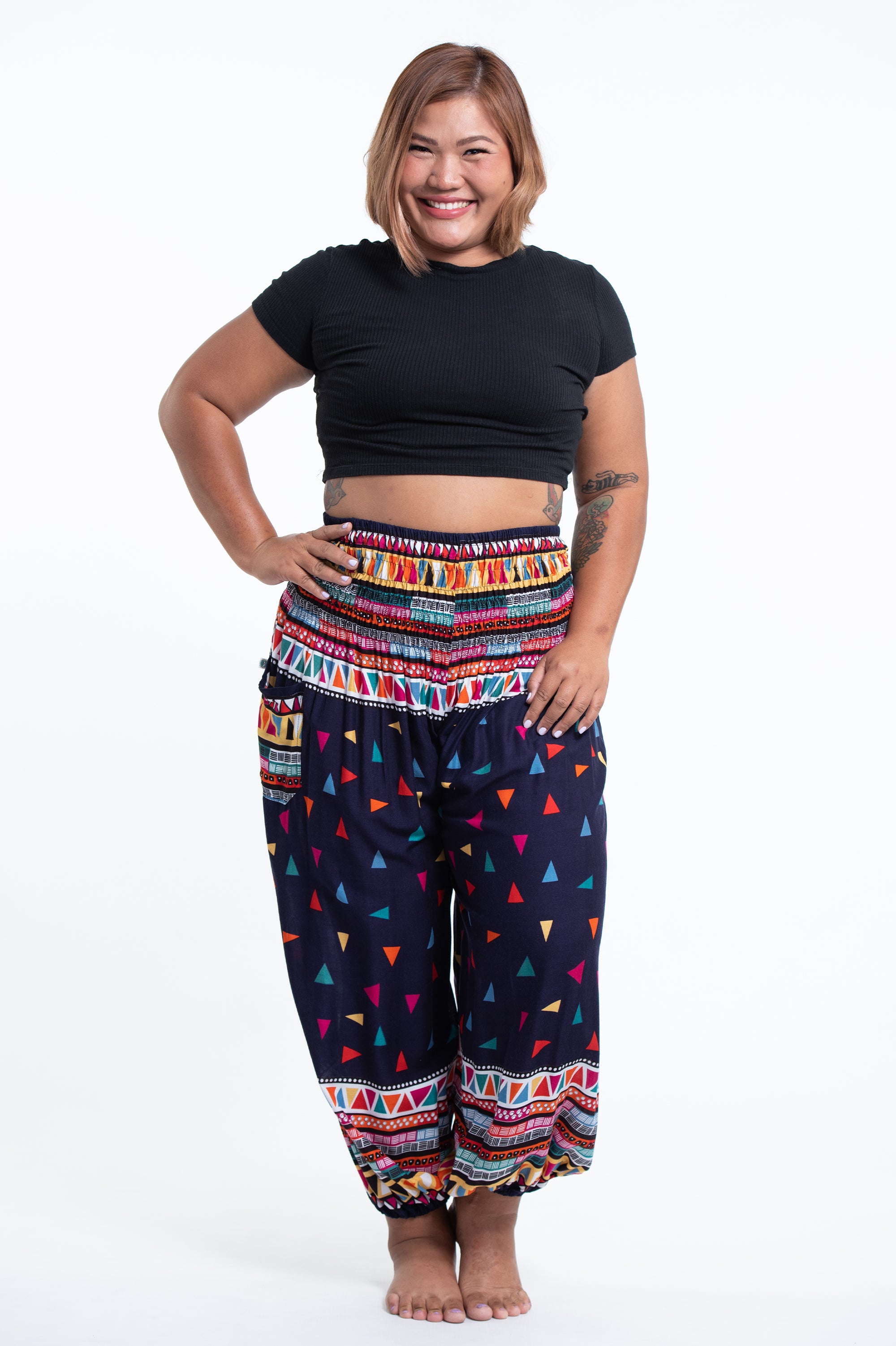 Plus Size Teal Lotus Print Harem Pants