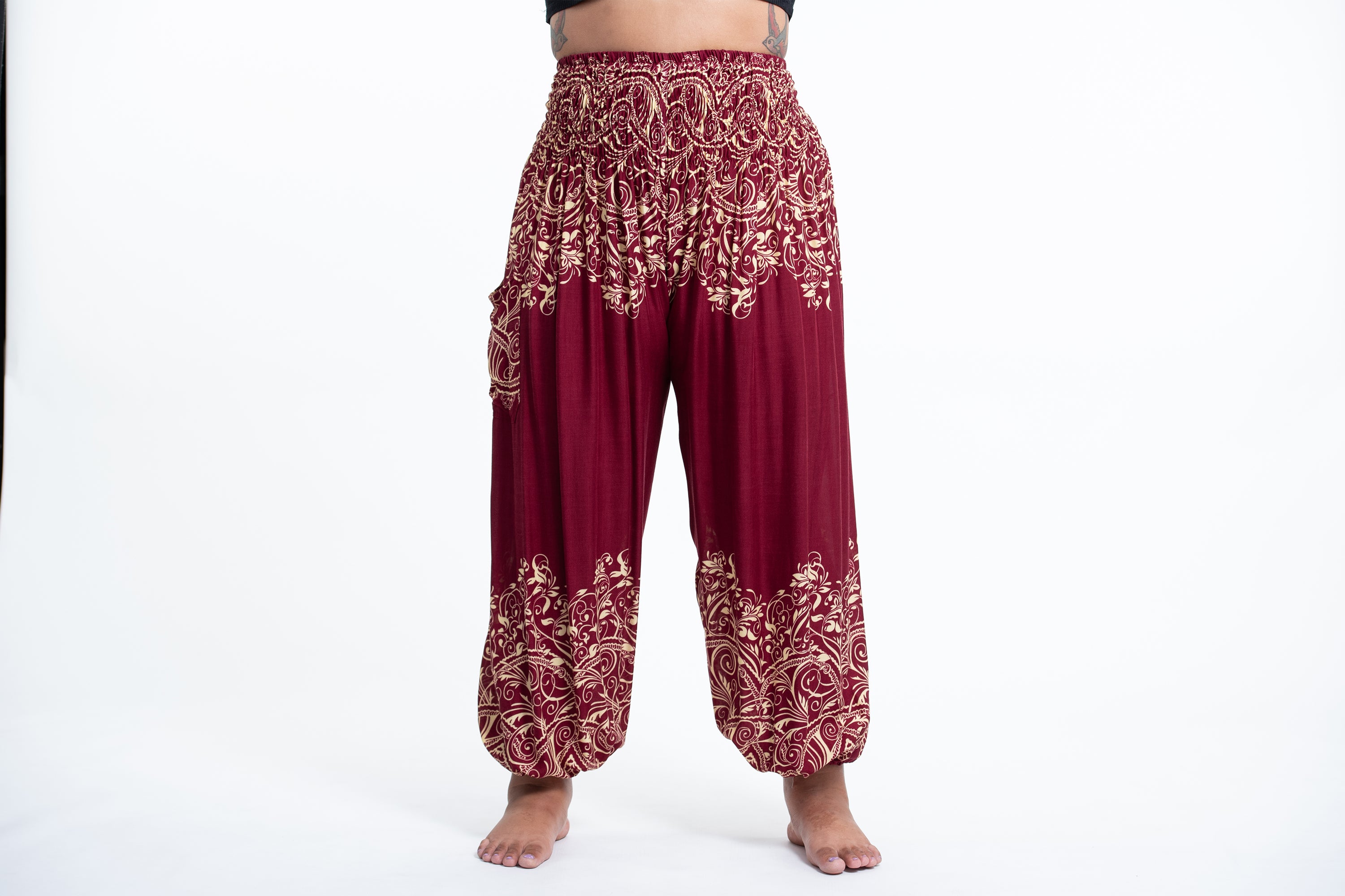 Plus Size Solid Color Women's Harem Pants in Red