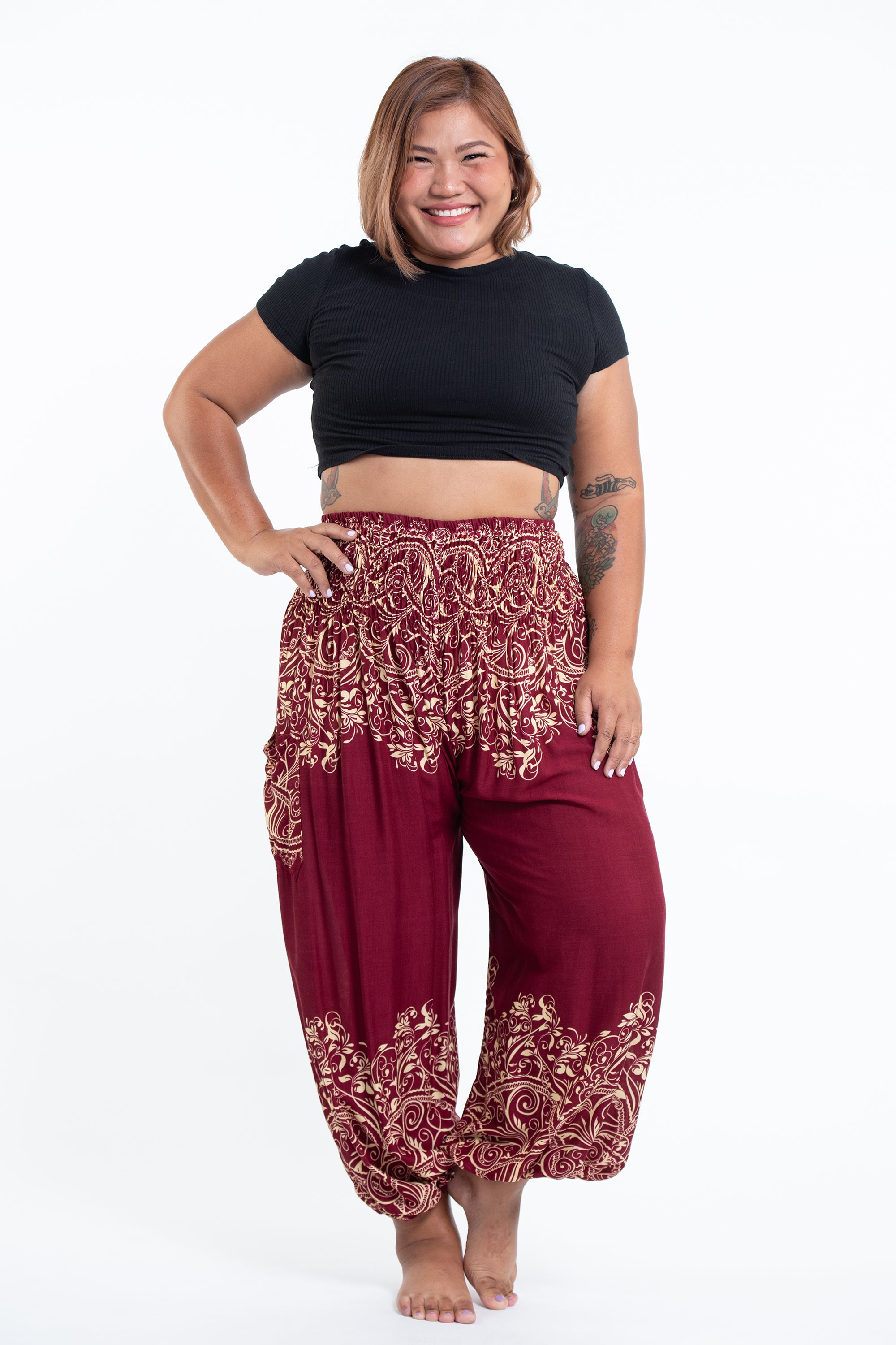 Plus Size Solid Top Elephant Women's Elephant Pants in Black