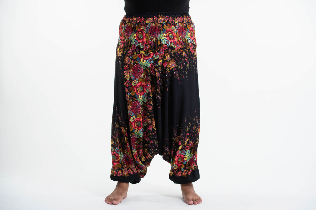 Plus Size Floral 2-in-1 Jumpsuit Harem Pants in Black