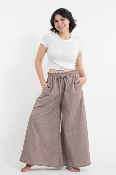 Women's Linen Cotton Blend Palazzo Pants in Brown – Harem Pants