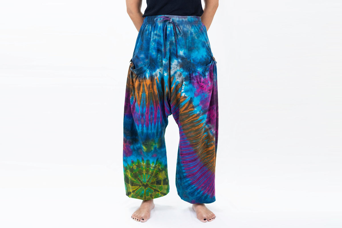 Tie Dye Cotton Women Harem Pants in Blue Magenta