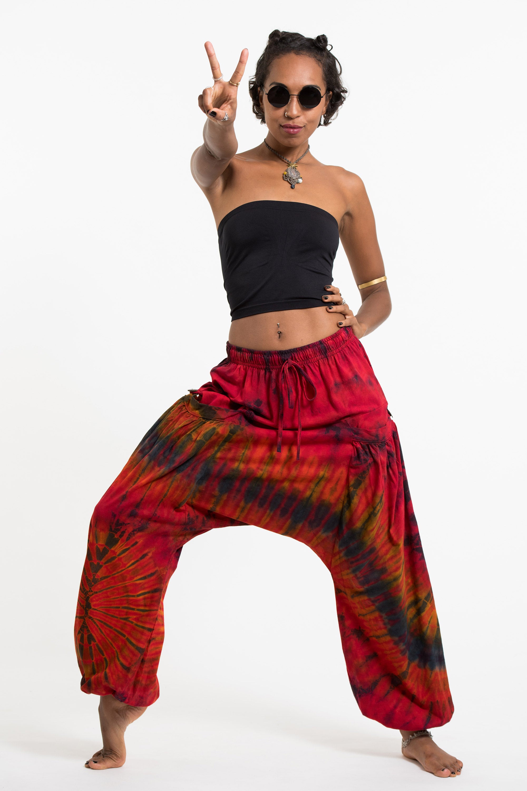 Tie Dye Cotton Women Harem Pants in Patchwork Black