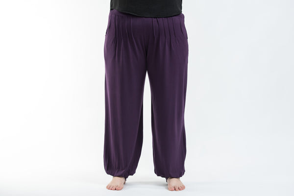 Plus Size Cotton Women Harem Pants in Solid Purple