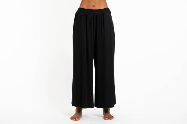 Wide Leg Palazzo Harem Pants Cotton Solid Black