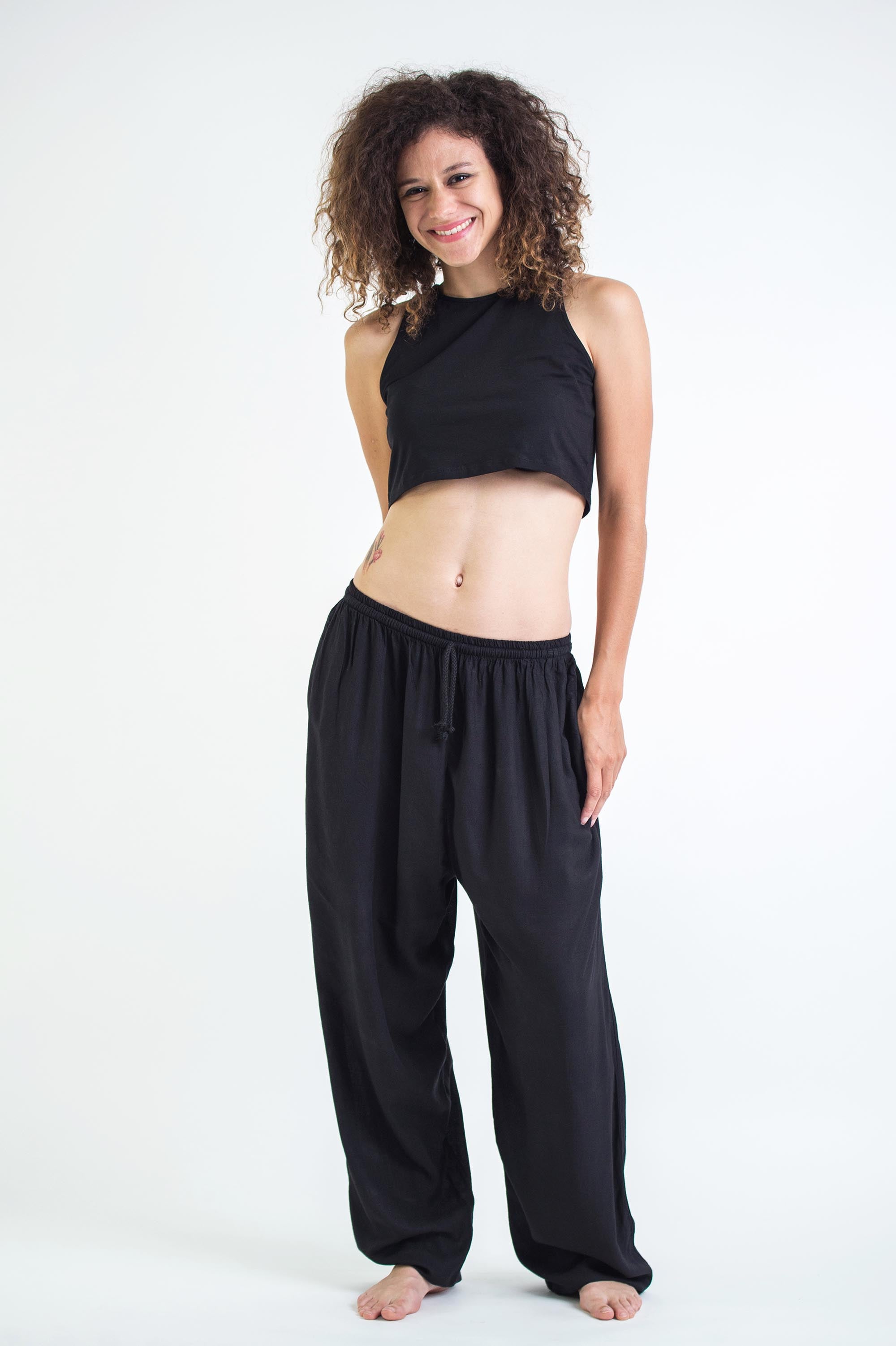 Solid Color Drawstring Women's Yoga Massage Pants in Black – Harem Pants