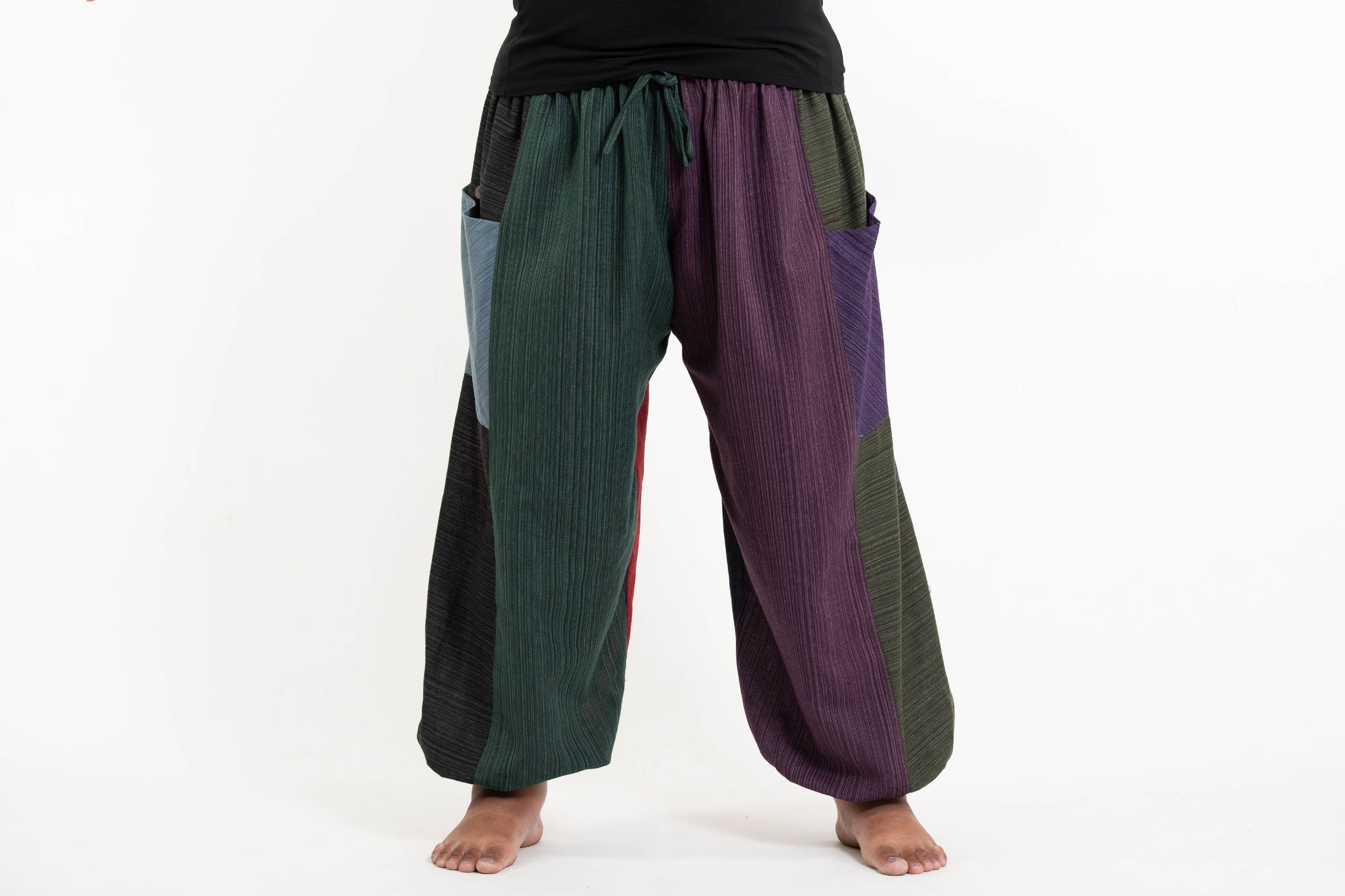 Plus Size Women's Drawstring Pinstripes Cotton Pants with Aztec