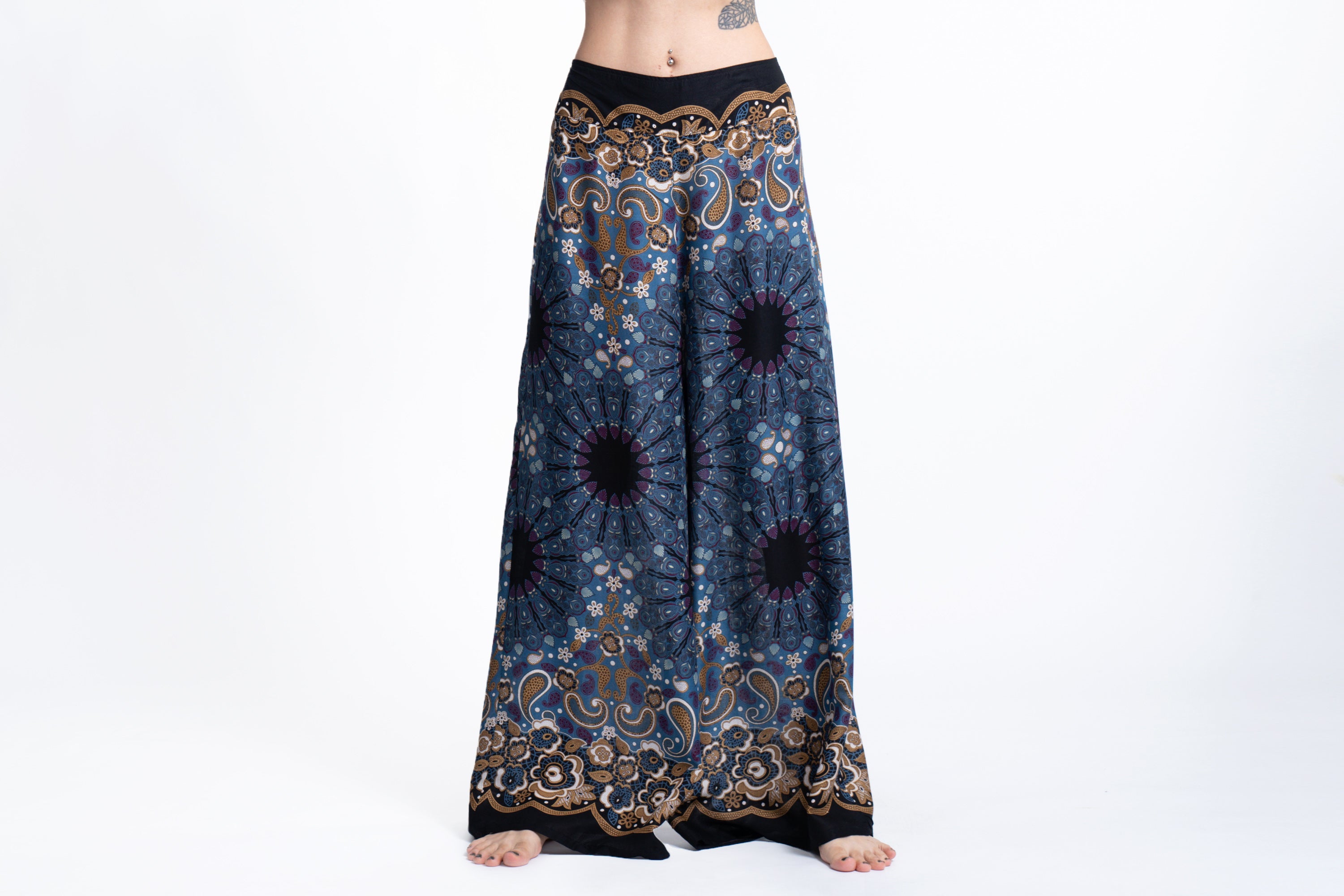 Paisley Feathers Palazzo Style Harem Pants in Red