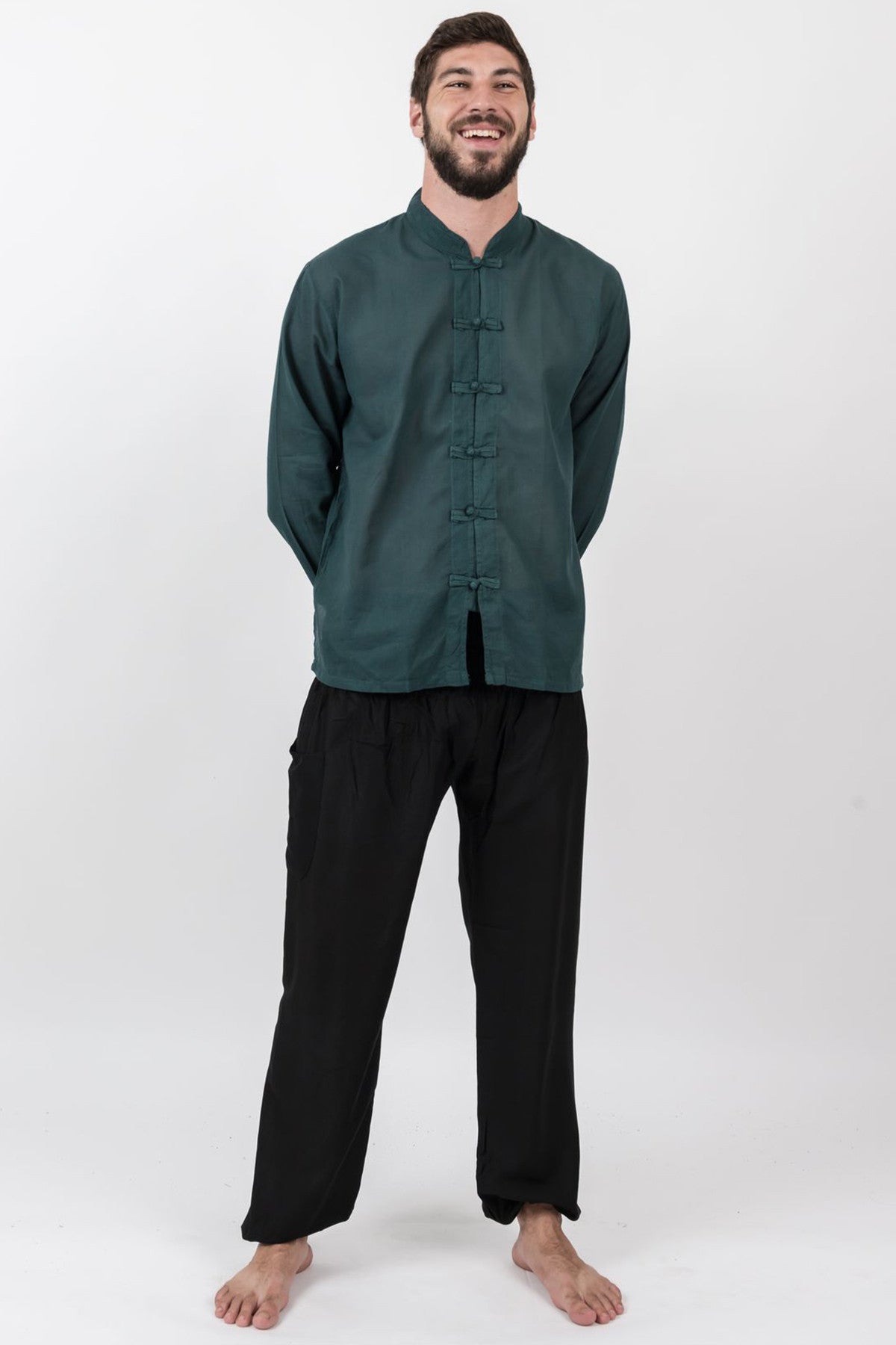 Mens Yoga Shirts Nehru Collared in Dark Teal