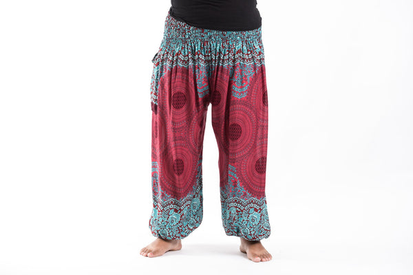 Plus Size Geometric Mandalas Women's Harem Pants in Red