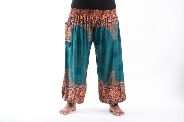 Plus Size Geometric Mandalas Women's Harem Pants in Turquoise