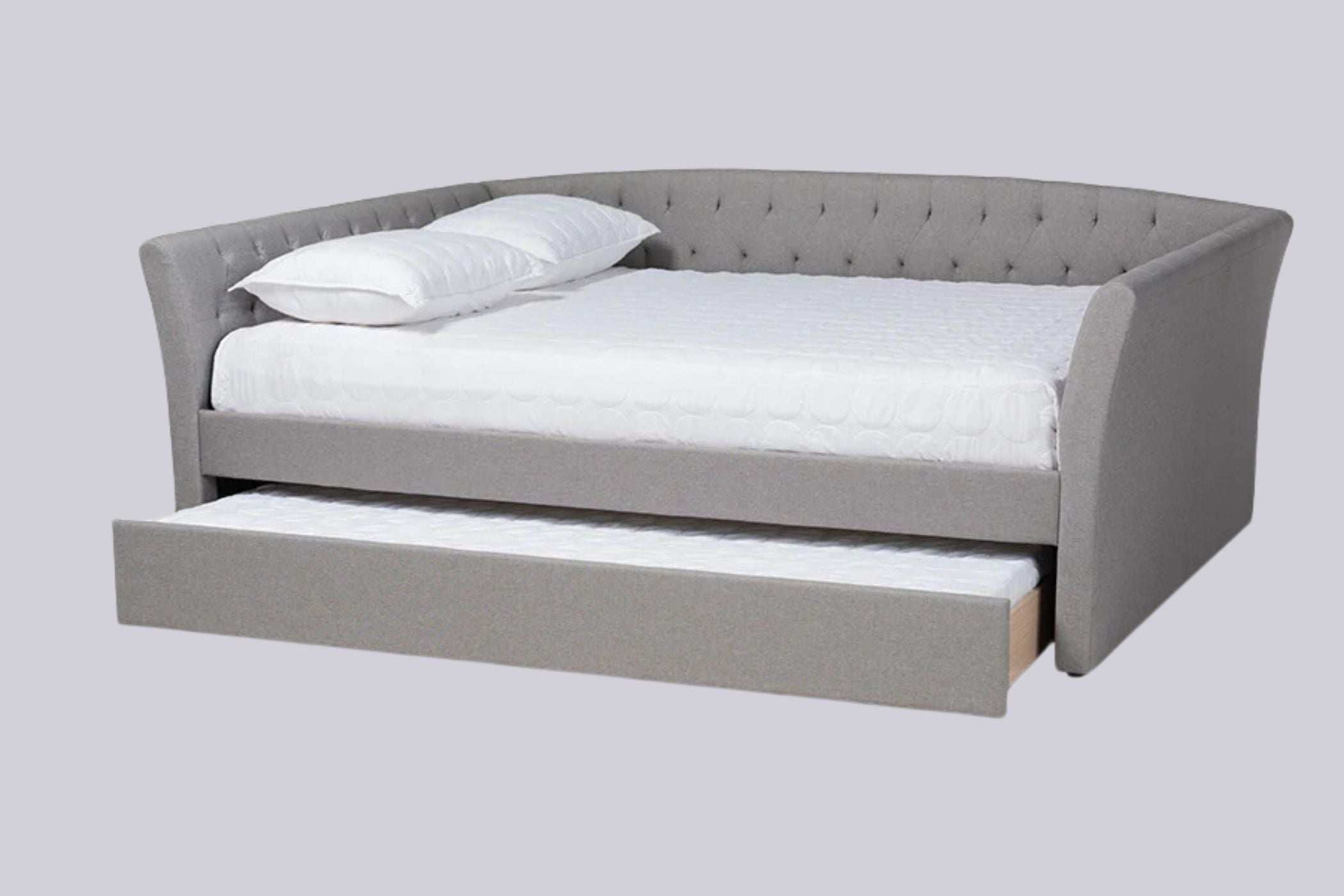 Delora Light Grey Fabric Full Size Daybed with Roll-Out Trundle Bed