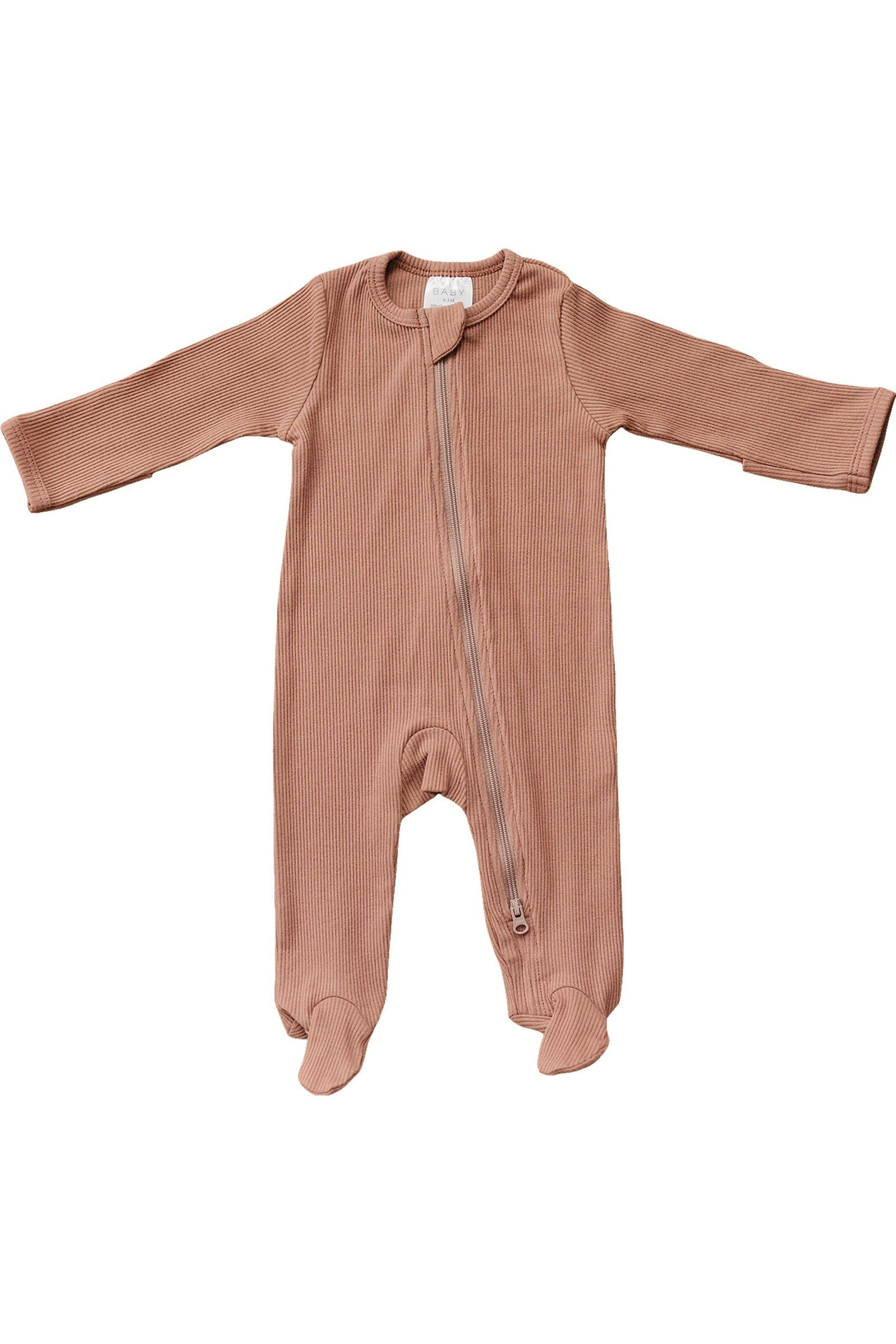 Dusty Rose Ribbed Zipper Footed Pajama | Baby Essentials | Organic Cotton