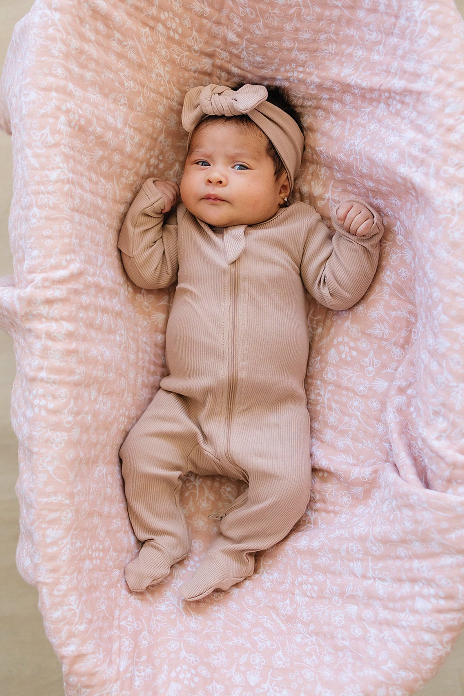 Pale Pink Ribbed Zipper Footed Pajama | Organic Cotton | Baby Essentials