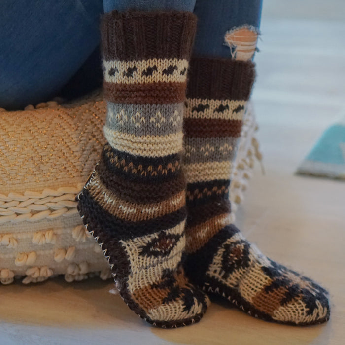 Wool Slipper Socks, Hand Knit Wool 