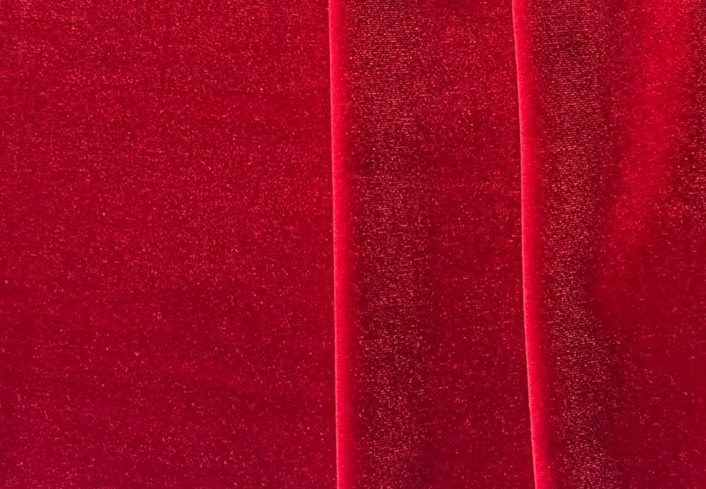 Melon in Ruby | Solid Rich Red | Low Pile Velvet Fabric | Heavy Upholstery  | 54 Wide | By the Yard