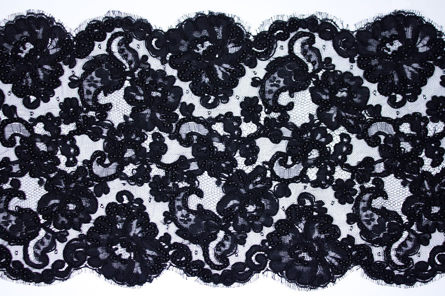 18 Sequined & Pearled Black Floral Alençon Galloon Lace (Made in Fran –  Britex Fabrics