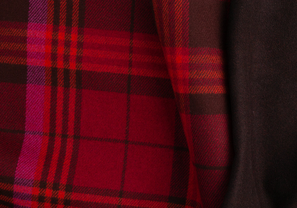 Wool Coating, Large-Scale Red & Black Plaid Shetland-Style Wool