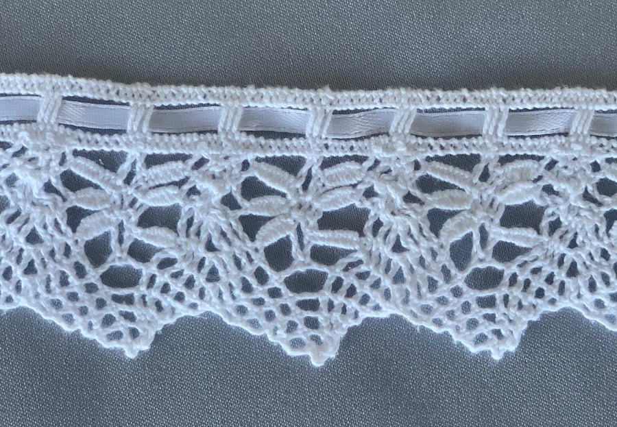 Crochet Lace Trim Galloon Lace Trim 100% Cotton 1-1/2 White 10 yards USA  W61