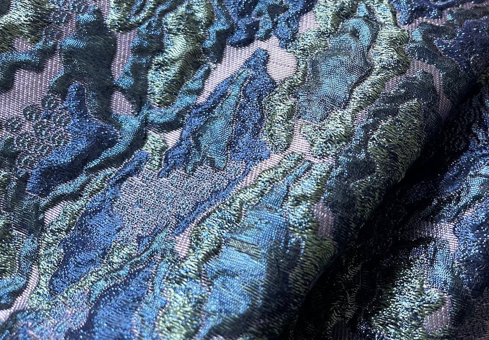 brocade Fabric, Floral Rose & Teal Blue Lame Polyester Brocade Jacquard  (Made in Italy) – Britex Fabrics