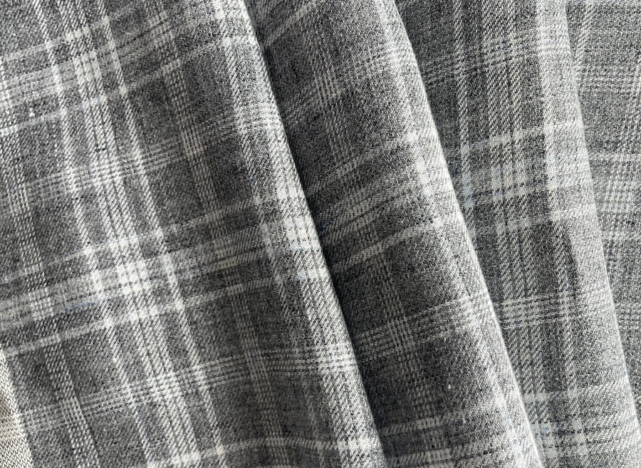 linen plaid - dark charcoal Fabric