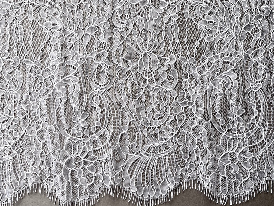 Solstiss Chantilly Lace, Ecru color, Double Scalloped 48” Wide.