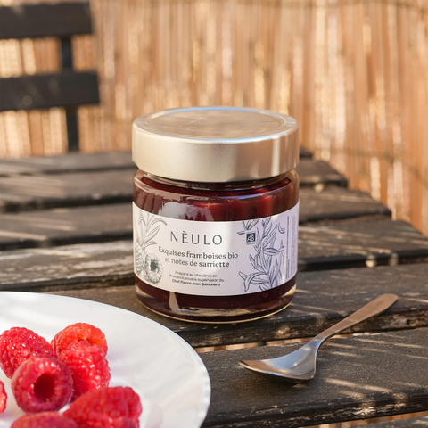 Une confiture framboise bio et notes de sarriette