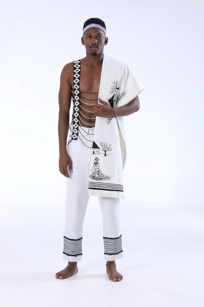 Xhosa uMbhaco set of clothing for men, with beaded vest & idayimani ...
