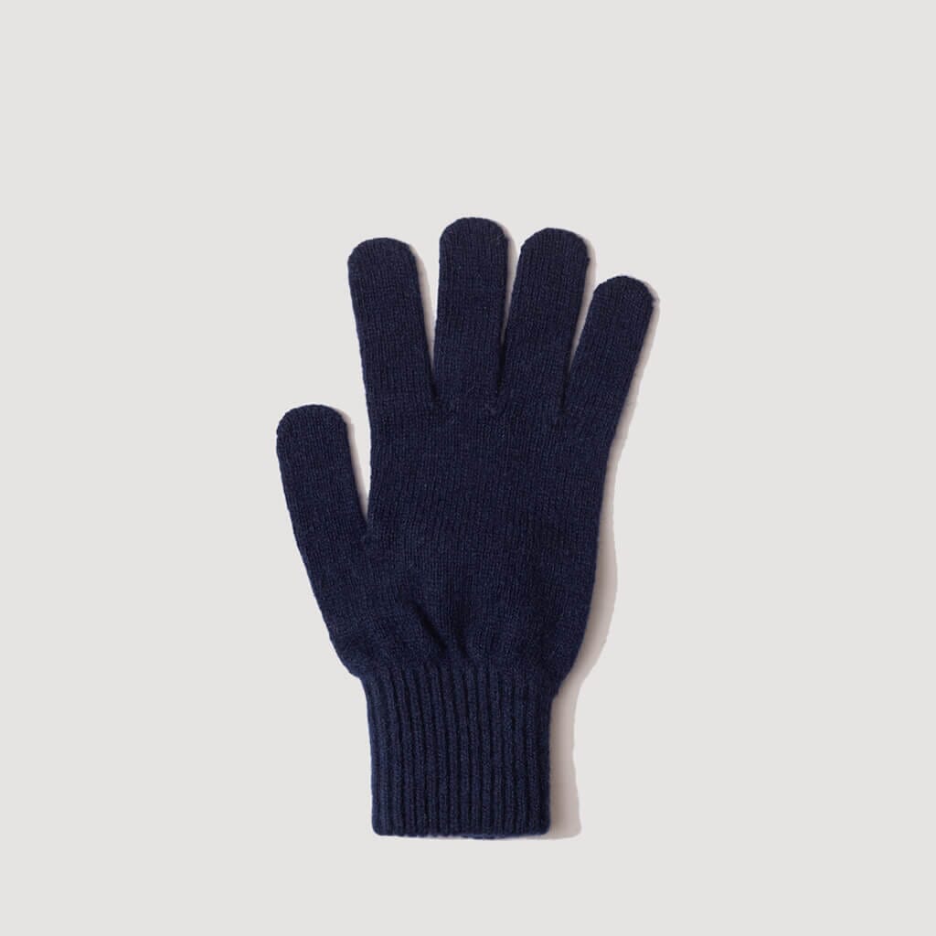 N.Peal Men's Ribbed Cashmere Gloves Navy Blue - One Size