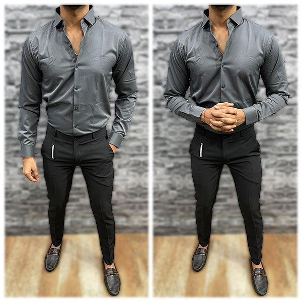 Lycra Combo 13 Black Shirt and Grey Pant  The Shirt Room